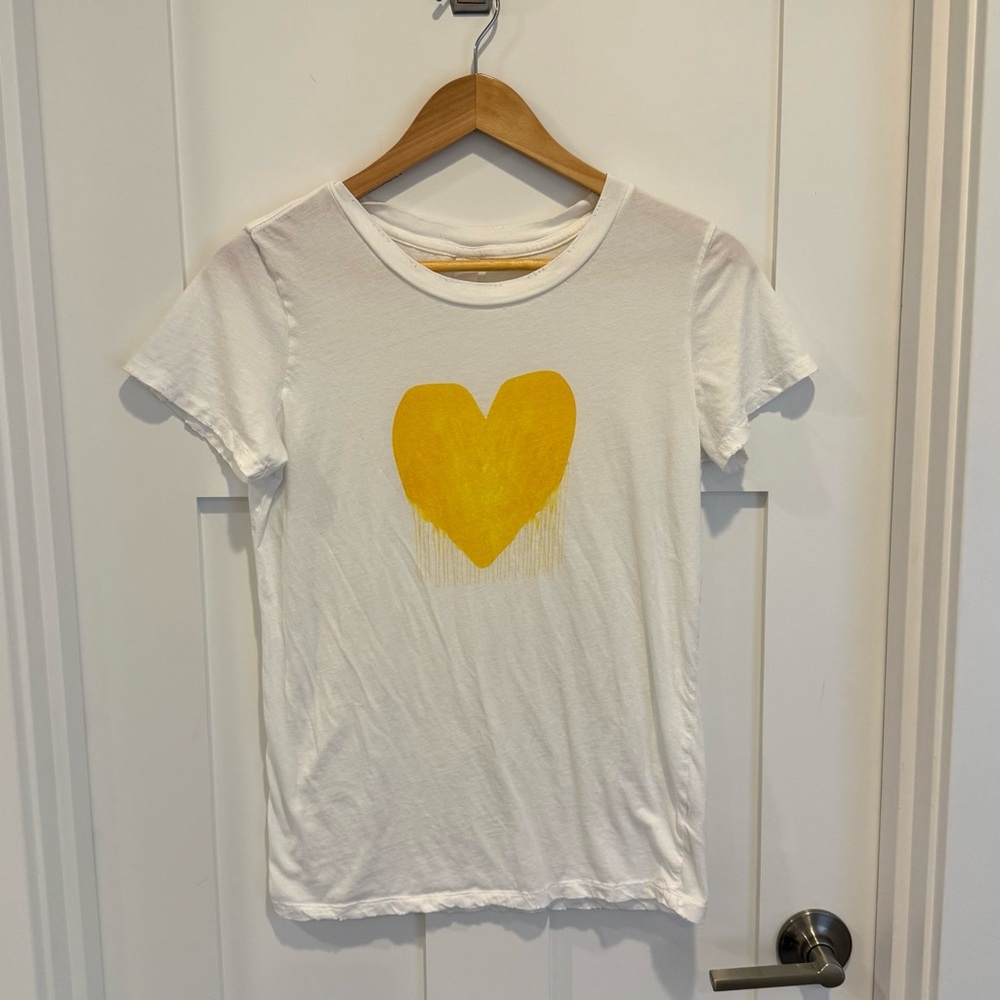 Kerry Rosenthal Drippy Heart Cotton T-Shirt Medium White Yellow